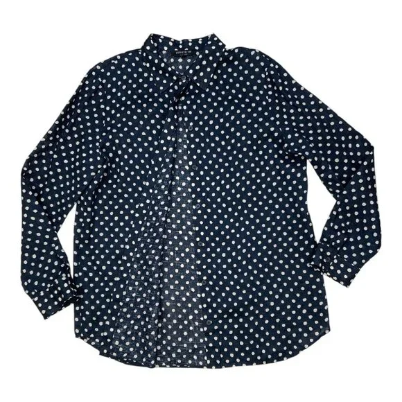 Lafayette 148 Linen Button Front Shirt L Blue Polka Dot - Picture 14 of 16